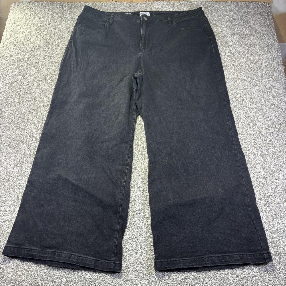 Ava & Viv Wide Leg Jeans Womens 24 Black Charcoal Wash Relaxed Stretch Denim